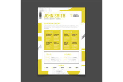 Cv design. Professional resume with business details. Curriculum and b