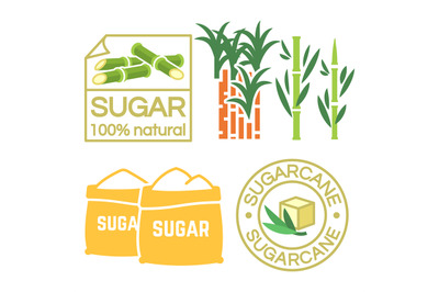 Sugar and sugar cane labels, icons vector illustration