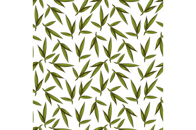 Vintage sketched green leaves seamless pattern. Foliage background vec