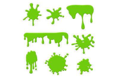 Green slime. Goo spooky dripping liquid, blots and splashes. Border fo