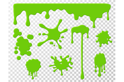 Dripping slime. Green goo dripping liquid snot, blots and splashes. Ca