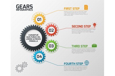 Gears infographics. Cogs gearing process planning, timeline and engine