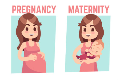 Pregnancy and maternity concept. Young pregnant woman and happy mother