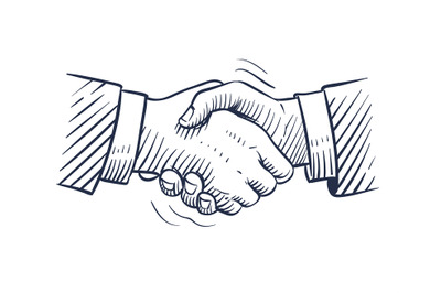 Sketch handshake. Doodle handshaking with human hands isolated. Profes