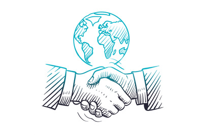 Hand drawn handshake. International business concept with handshaking