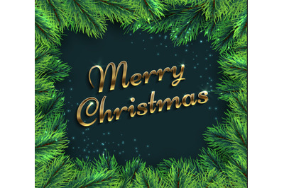 Fir tree branches. Merry christmas glamour background with pine branch