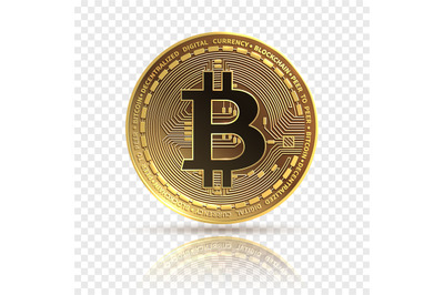 Bitcoin. Golden cryptocurrency coin. Electronics finance money symbol.