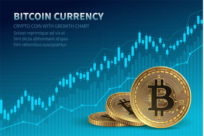 Bitcoin currency. Crypto coin with growth chart. International stock e