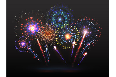 Fireworks background. Firework petard exploding in night. Light effect