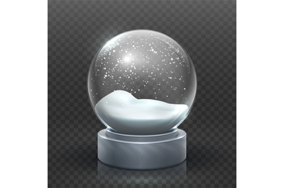 Snow globe. Christmas holiday snowglobe, empty glass xmas snowball. Sn