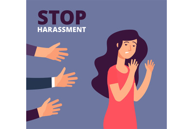 Sexual harassment concept. Woman and mans hands. Stop abuse, against v