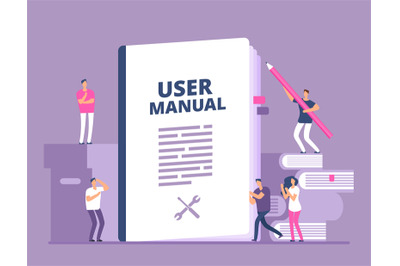 User manual concept. People with guide instruction or textbooks. User