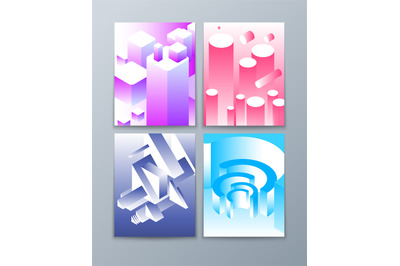 Isometric abstract shapes. 3d futuristic geometric objects in trendy c