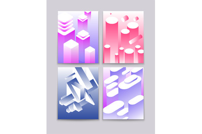 Abstract 3d shapes. Cool gradient isometric shapes technologic futuris