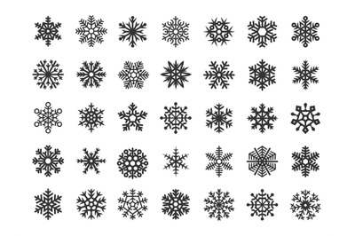 Black festive vector snowflakes set. Christmas holydays decoration ele