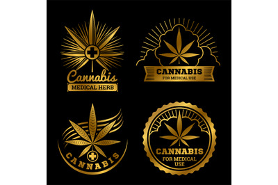 Cannabis banners or labels design. Medical logos vector set