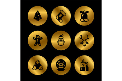 Christmas holiday symbols. Winter xmas silhouette black icons