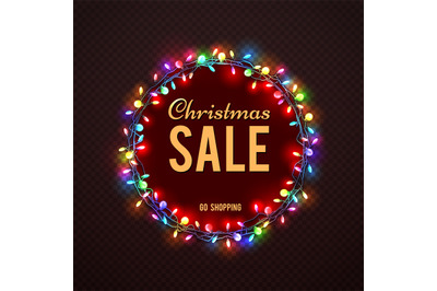 Christmas Sale banner template with colorful lights