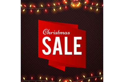 Christmas Sale shine banner design with garland