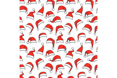 Christmas seamless pattern with hand drawn red Santa hats