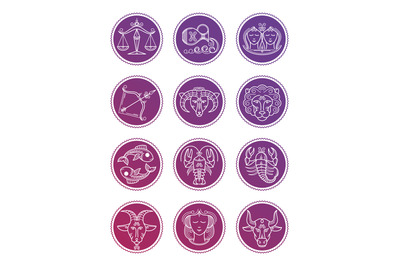 Colorful Zodiac vector astrology line icons isolated on white