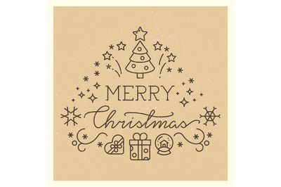 Festive X-mas vintage banner with line art icons