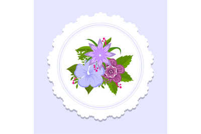 Floral plate decor vector. Banner with colorful bouquette