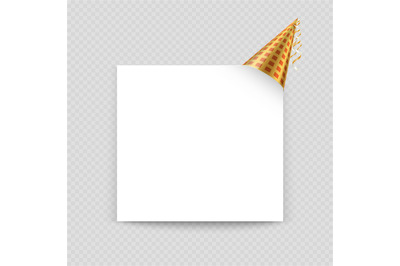 Greeting card vector template with blank paper sheet and party hat