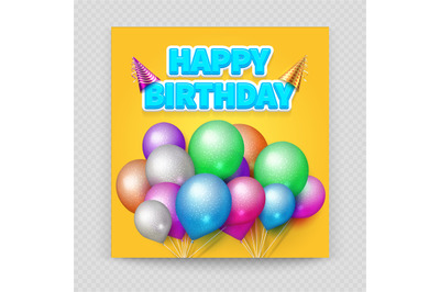 Happy Birthday greeting card vector blank paper balloons