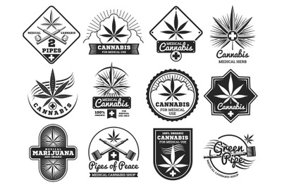 Hashish, rastaman, hemp, cannabis, marijuana vector logos and labels s