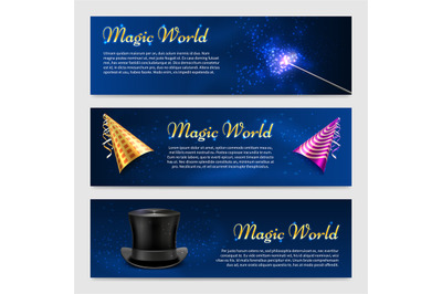 Set with magic wand, top hat and party hats