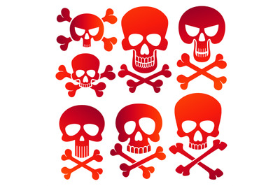 Human skulls danger colors skulls icons set