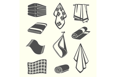 Kitchen and room service towels, napkins, textile vector illustration