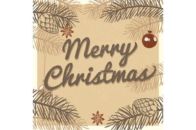 Merry christmas vintage greeting card. Winter holiday vector backgroun