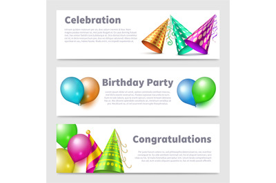 Party banners template vector realistic party hats