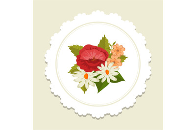 Scandinavic style floral. Vector label with flowers and leaves