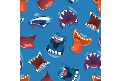 Seamless pattern with color cartoon monster mouths