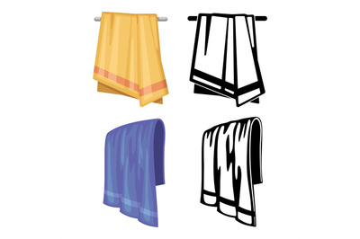 Set of towels - cartoon style and outline towels