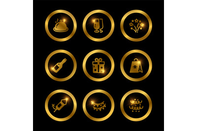 Shine gold festive icons vector of collection