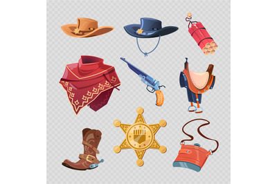 Cowboy or western sheriff accessorises isolated on background