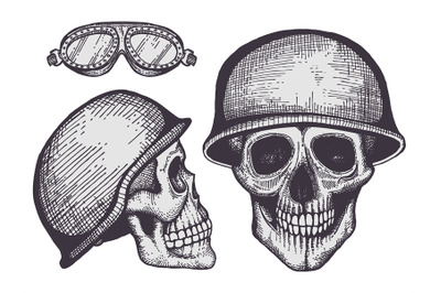 Vintage style bikers human skulls isolated on white background