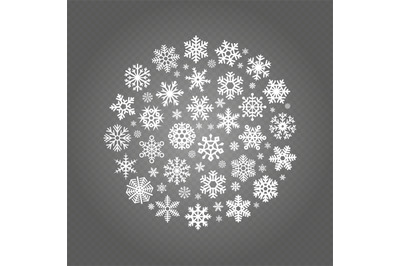 White snowflakes round banner isolated on transparent background