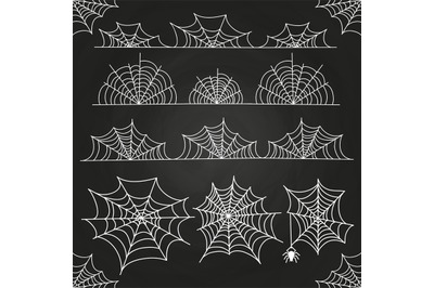 White spider web on chalkboard backdrop. Halloween borders and decor