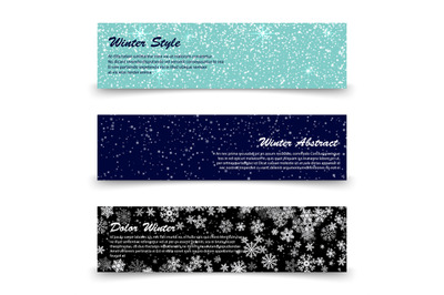 Winter banners template set with snow, shine, snowflakes