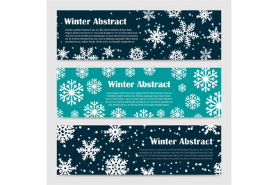 Winter banners vector templates with snowfall and snowflakes