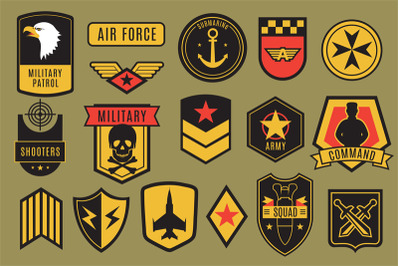 Military badges. Usa army patches. American soldier chevrons with wing