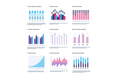 Infographics. Marketing graphs financial histogram, bar chart. Statist