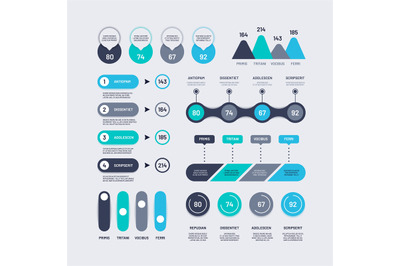 Infographic elements. Bar graphs timelines circle diagram flowchart wi