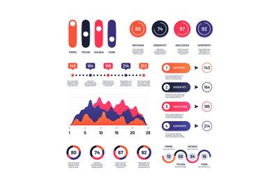 Infographic. Multipurpose economic charts marketing graphs, process ta