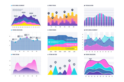 Financial infographic. Business bar graph and line histogram, economic